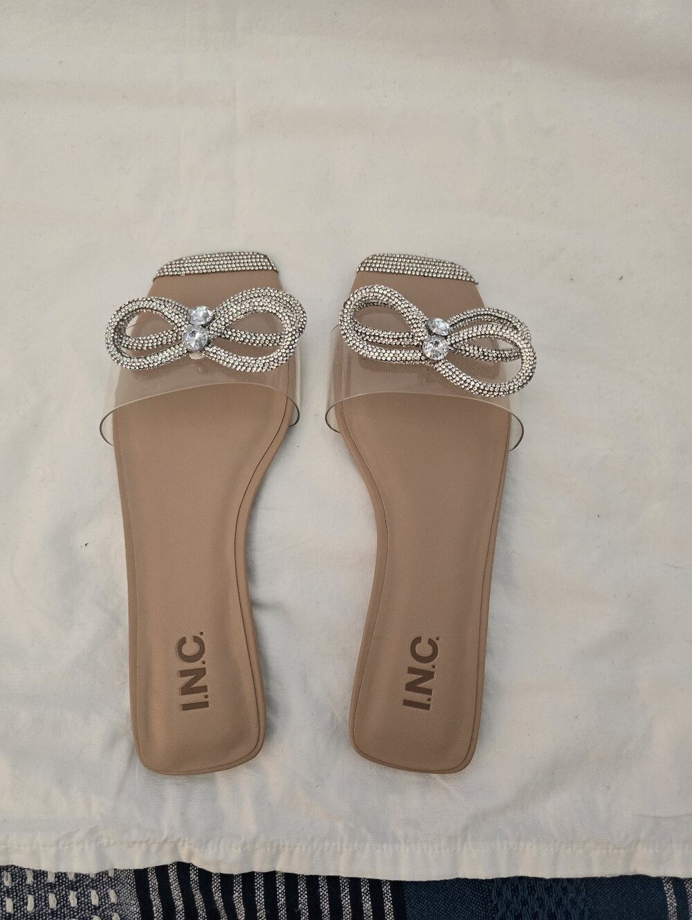 INC International Concepts Nude Slide Sandals with Crystal Bow